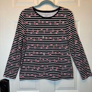 Talbots Black & White Sz LP Striped Top w/ Red Peppermint Candies/SequinsPattern